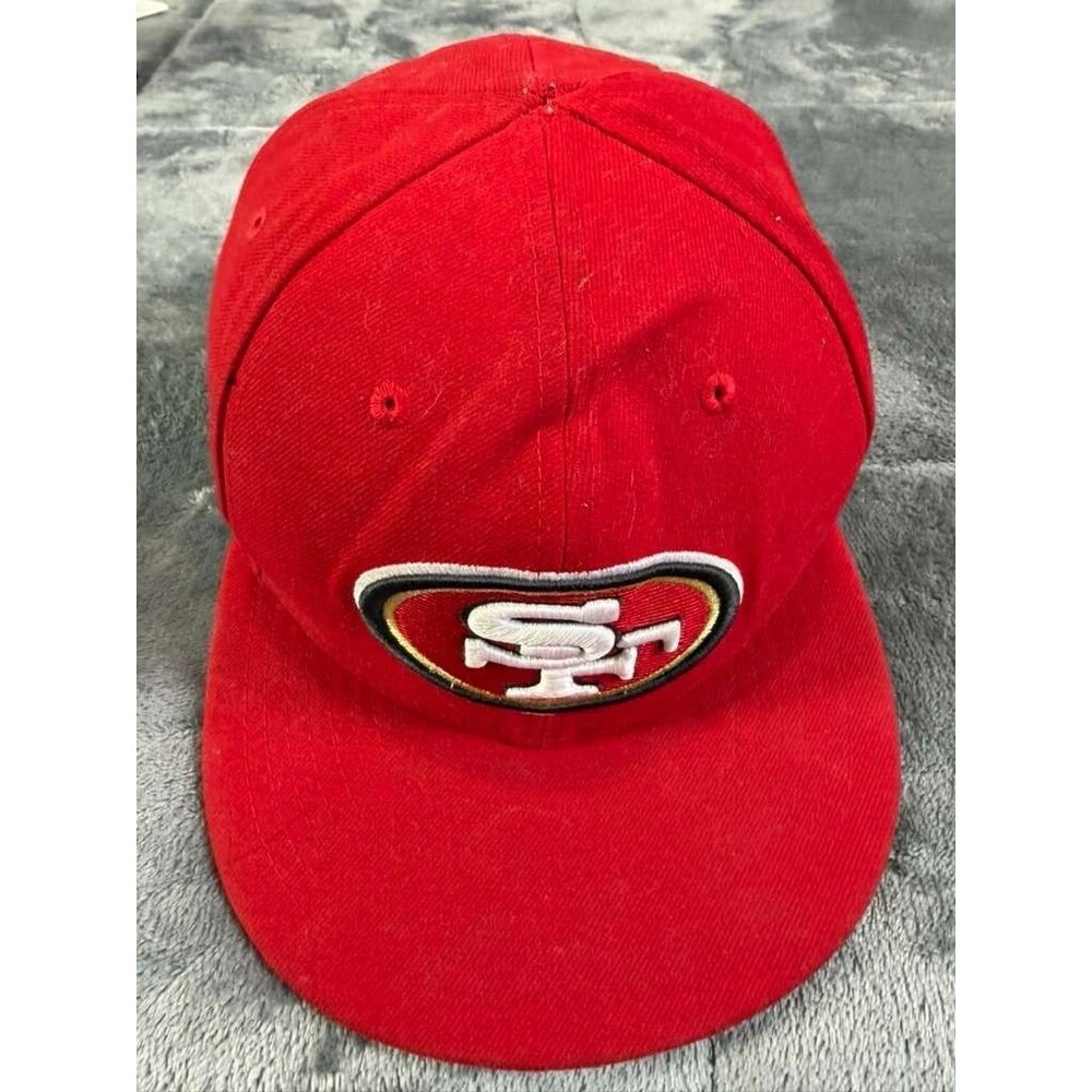 SF 49ers Hat New Era 59FIFTY Red Fitted 7 3/8 Mens NFL Football Missing Button.